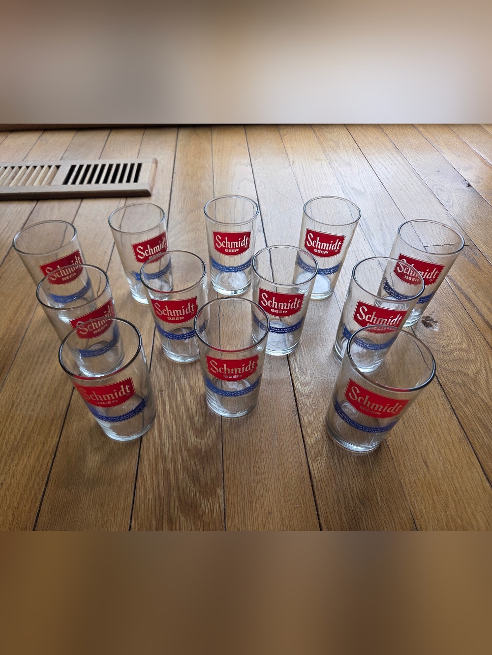 Vintage Schmidt Beer Vintage Bar Glasses - Red & Blue Logo (Set of 12)